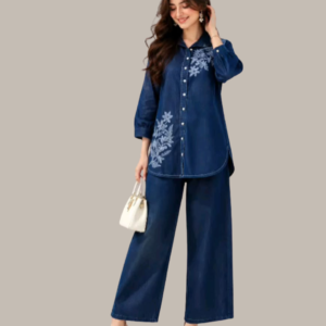 Stylish Denim Embroidered Co-Ord Set